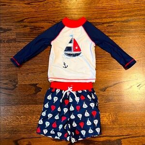 Little Me Navy and White Kids Swim Rashguard Set